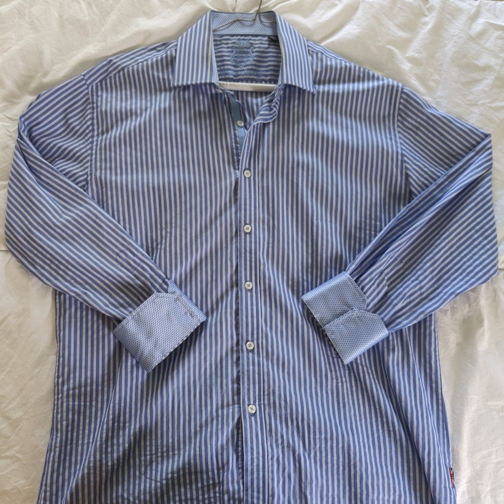 English Laundry Blue Striped Button Down Shirt